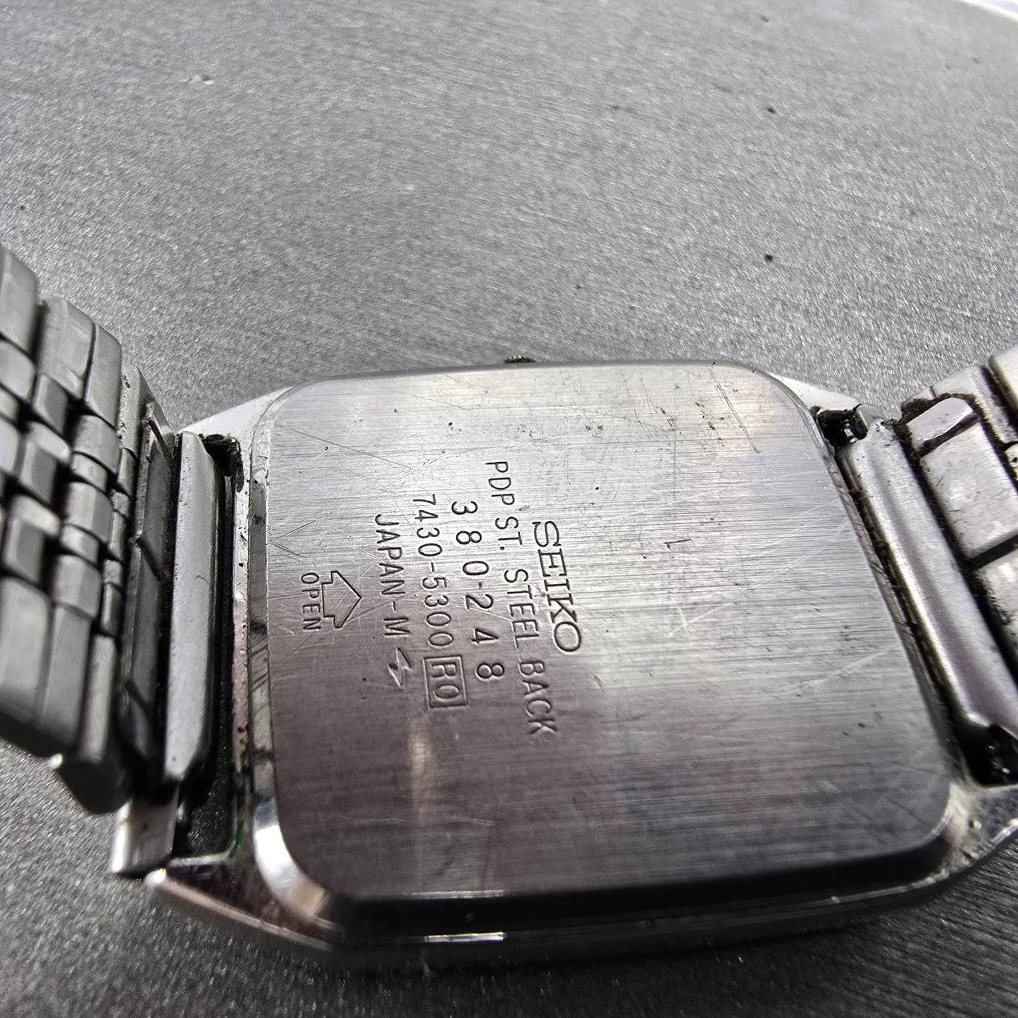 Seiko Tank Watch Men 26mm Silver Dial Silver Tone Rectangle 7430-5300 PARTS VTG11