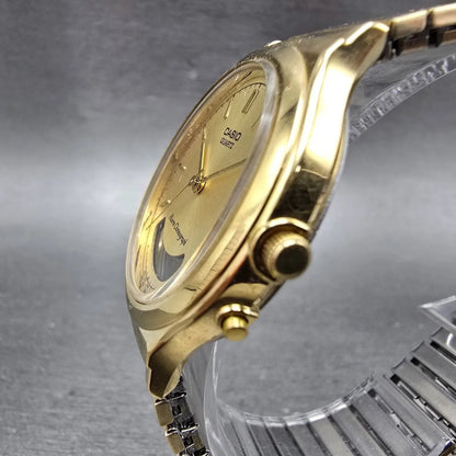 Casio Analog Digital Watch Men 35mm Champagne Dial Gold Tone Alarm Chrono PARTS3