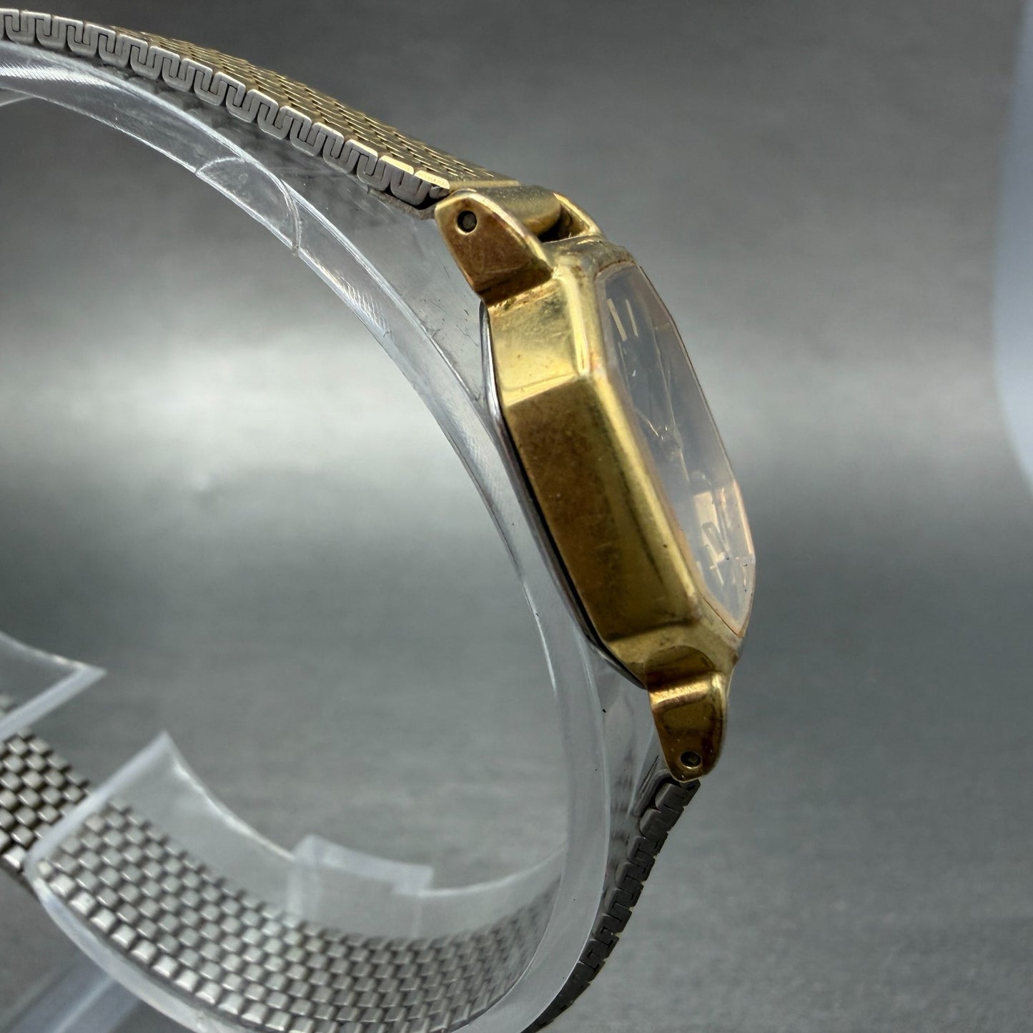 Seiko Watch Women 20mm Black Dial Gold Tone Octagon 2C21-5170 New Battery VTG FC3