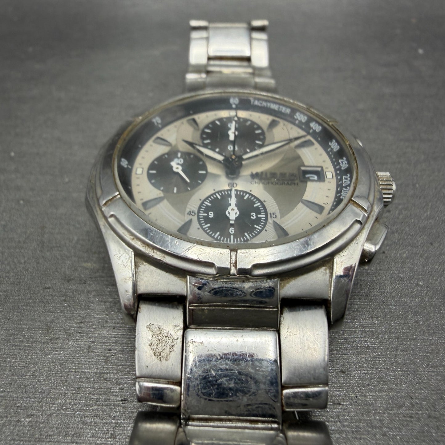 Seiko Wired Chronograph Watch Men 40mm Silver Dial Silver Tone Date BROKEN BAND2