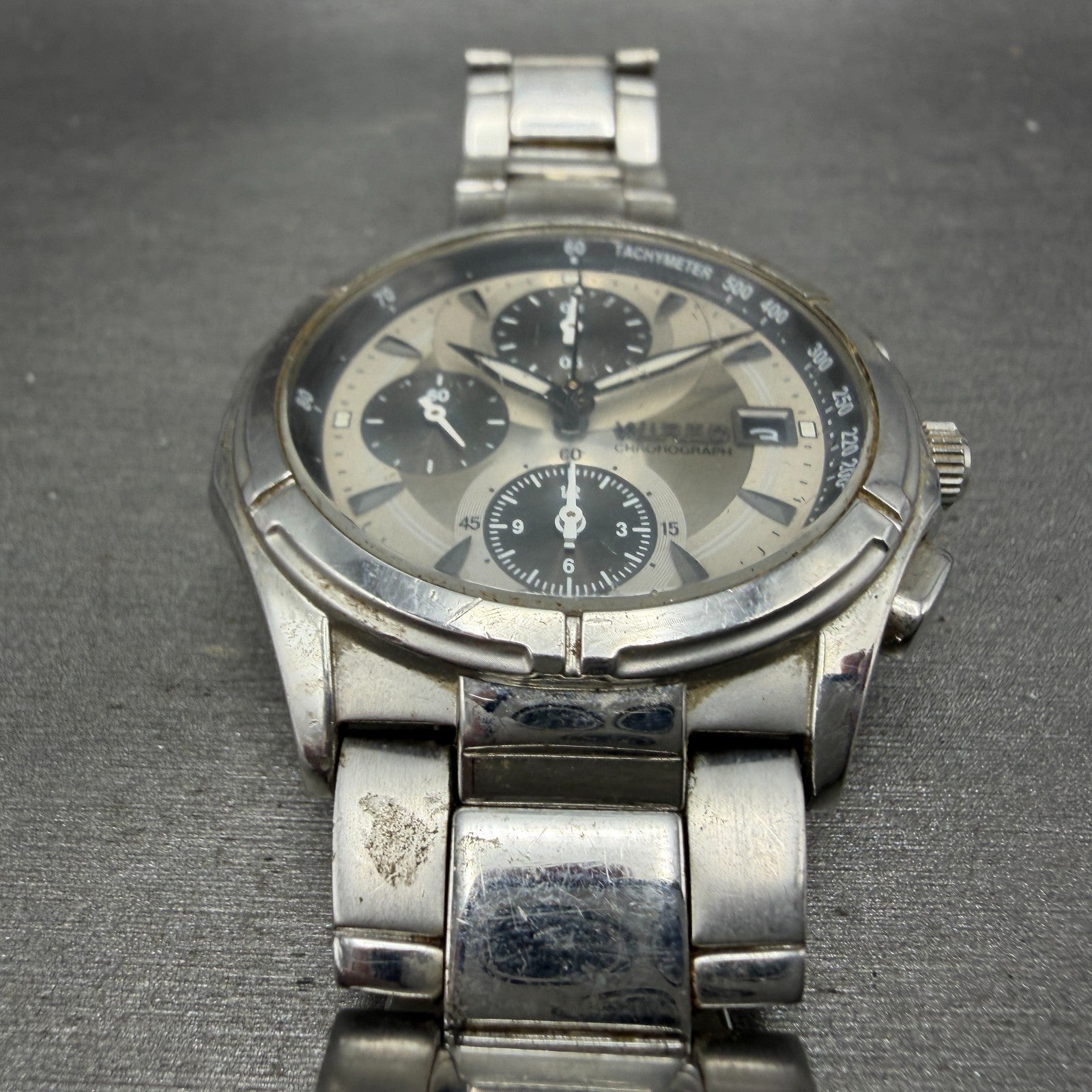 Seiko Wired Chronograph Watch Men 40mm Silver Dial Silver Tone Date BROKEN BAND2