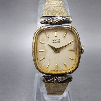 Seiko Watch Women 19mm Cream Dial Gold Tone Rectangle 14008050 New Battery0