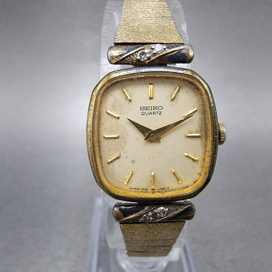 Seiko Watch Women 19mm Cream Dial Gold Tone Rectangle 14008050 New Battery0