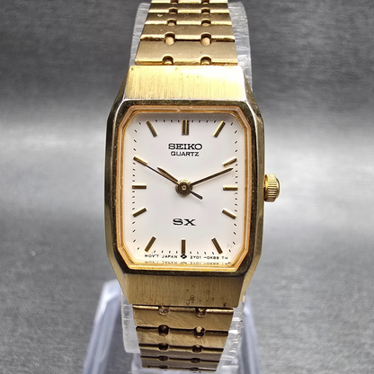 Seiko SX Tank Watch Women 17mm White Dial Gold Rectangle 2Y01-5D20 New Battery0
