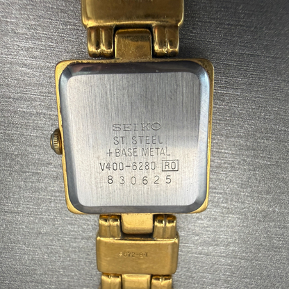 Seiko Watch Women 19mm White Dial Gold Tone Square V400-6280 New Battery10