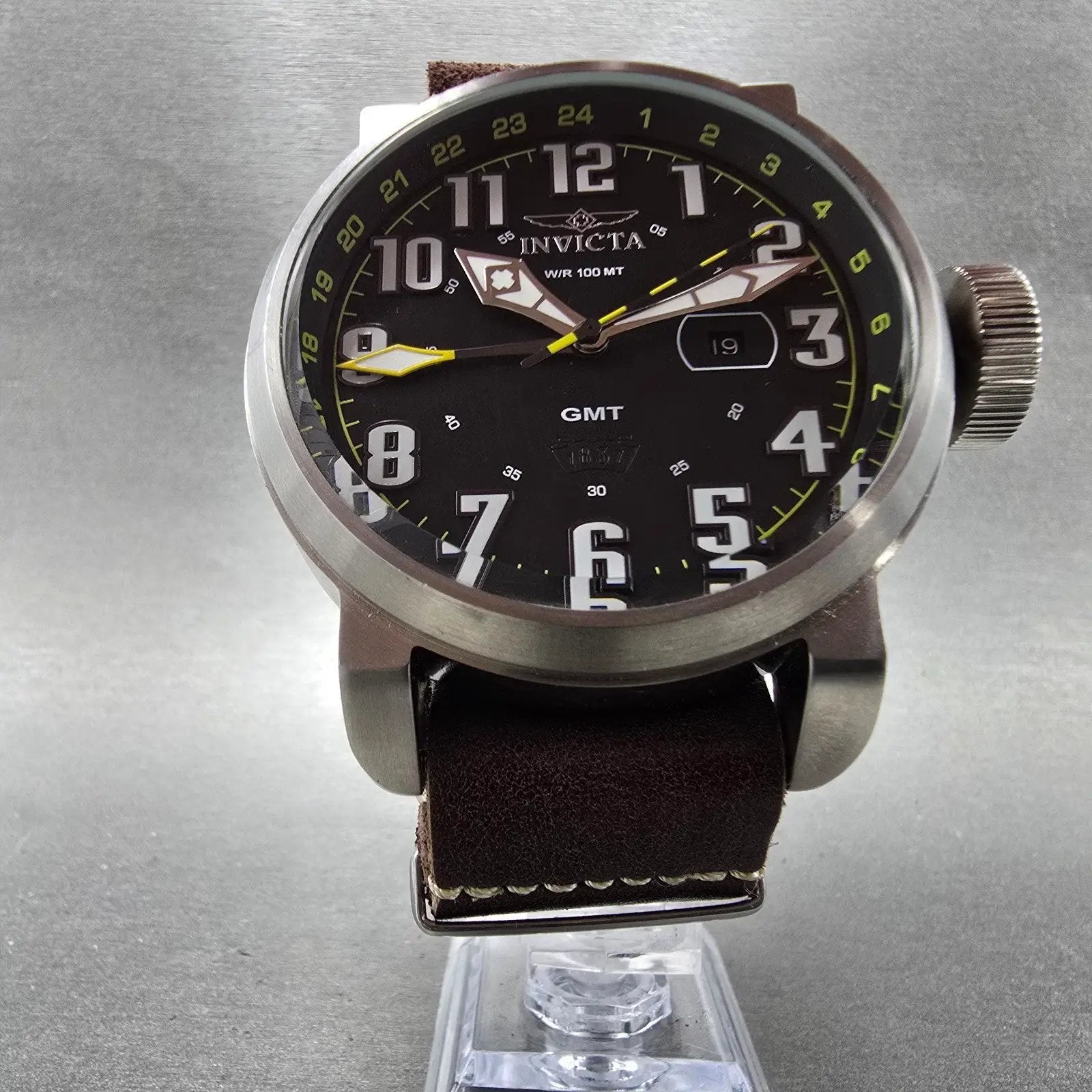 Invicta GMT Watch Men 52mm Black Dial Silver Tone Date Round 18886 New Battery5