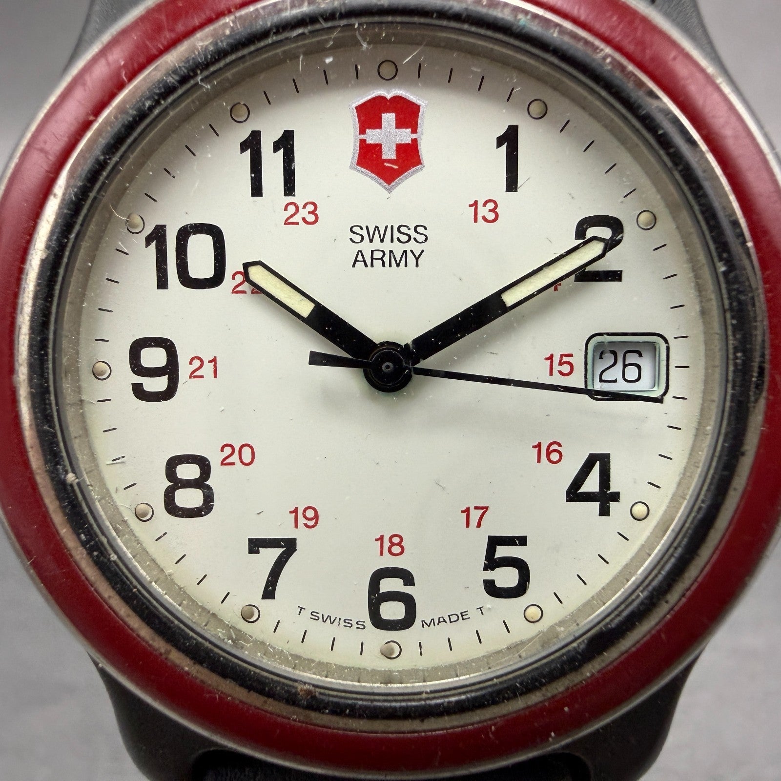 Victorinox Swiss Army Watch Men 38mm White Dial Black Tone Date Round PARTS MHt2