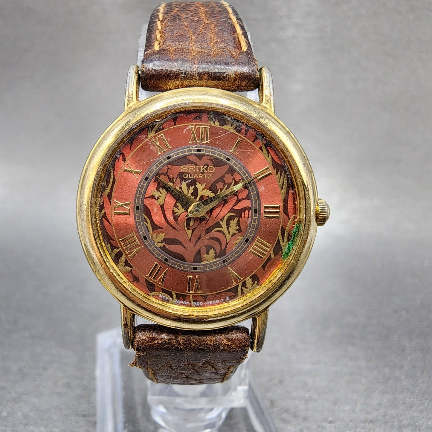 Seiko Watch Women 26mm Red Floral Dial Gold Tone Round 1n000d59 New Battery0