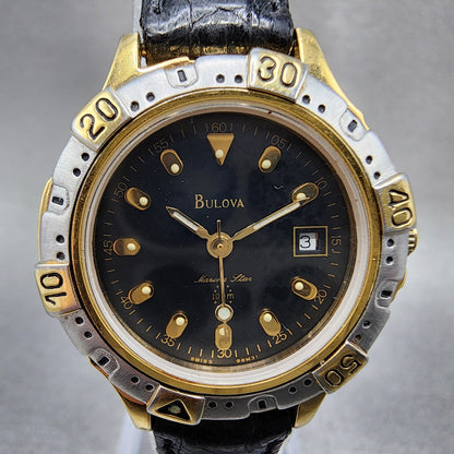 Bulova Marine Star Dive Watch Women 28mm Black Dial Gold Tone Date 98M31 PARTS2