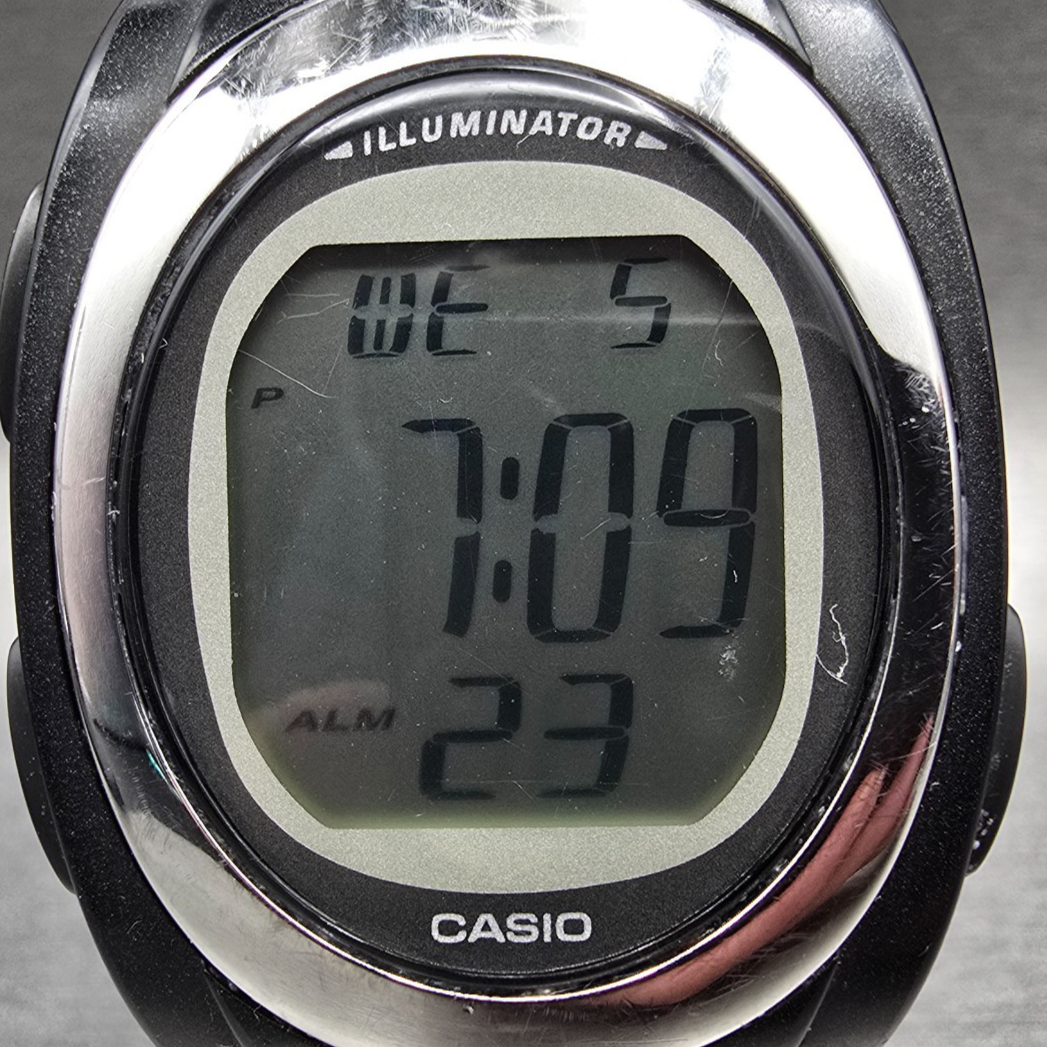 Casio F-E10 Digital Watch Men 35mm Black Silver Chrono Alarm Oval READ!! New Bat1