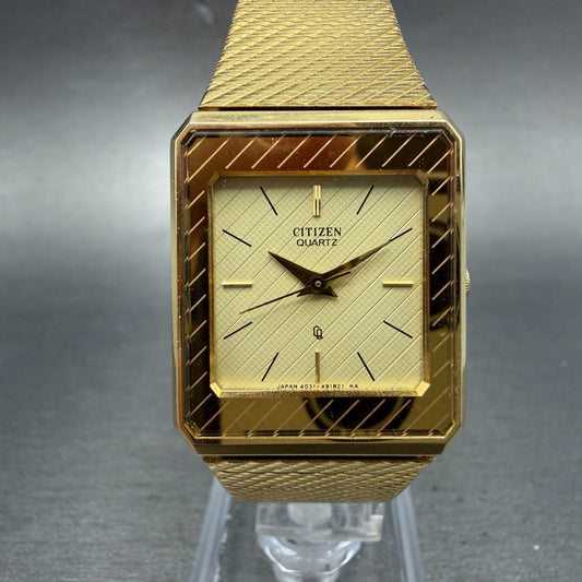 Citizen Tank Watch Unisex 25mm Champagne Dial Gold Tone 4031-490649 New Battery0