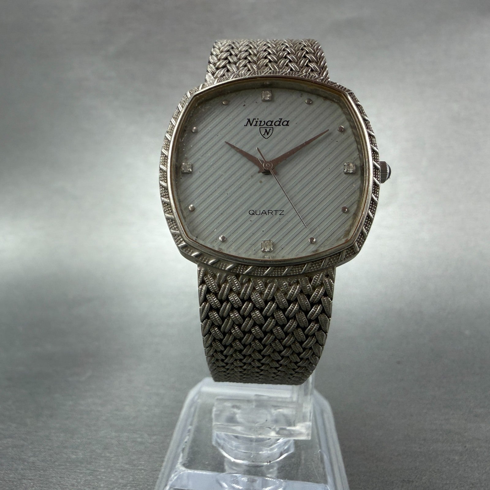 Nivada Watch Men 30mm Silver Dial Silver Tone Square N-21724 New battery5