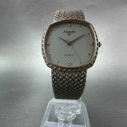 Nivada Watch Men 30mm Silver Dial Silver Tone Square N-21724 New battery5