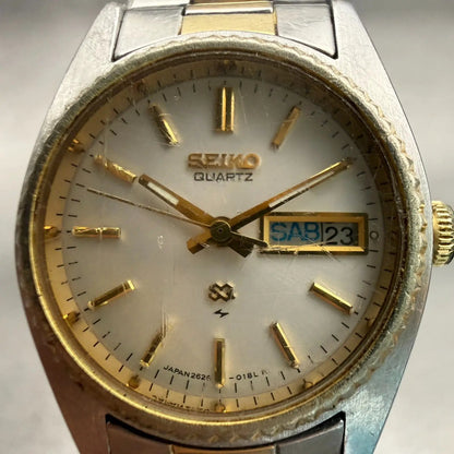 Seiko SQ Watch Women 24mm Silver Dial Two Tone Daydate Round 2626-0159 New Batt1
