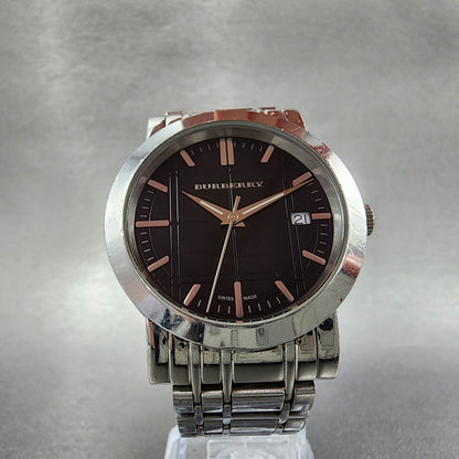 Burberry Watch Men 38mm Black Dial Steel Date Round BU1364 New Battery
