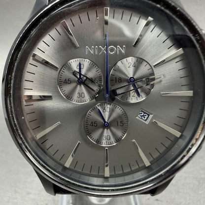 Nixon Sentry Chrono Watch Men 42mm Gray Dial Black Tone Date Round New Battery1