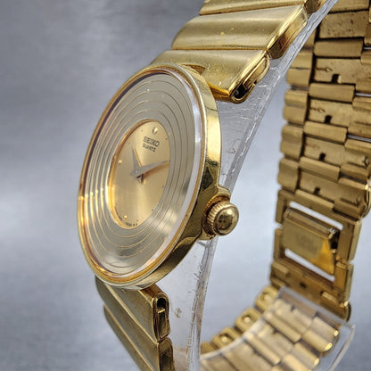 Seiko Watch Women 24mm Gold Dial Gold Tone Round 1N000B59 New Battery2