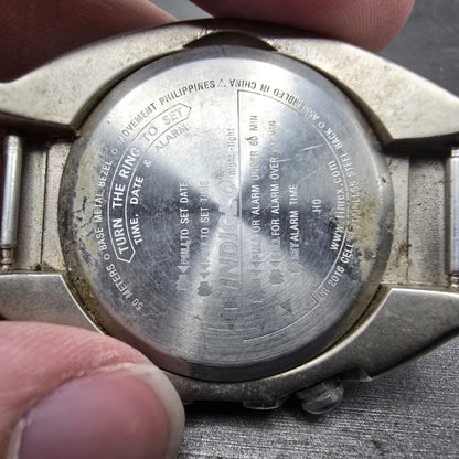 Timex Alarm Watch Men 41mm Gray Dial Silver Tone Date Round Indiglo PARTS8