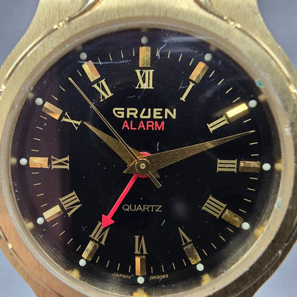 Gruen Alarm Watch Men 33mm Black Dial Gold Tone Round 321-6L71 New Battery1