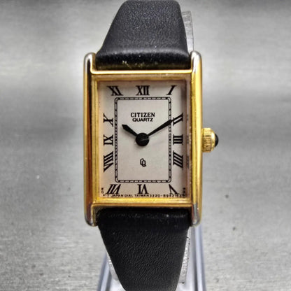 Citizen CQ Watch Women 17mm White Dial Gold Tone Rectangle 3220-945174 New Batt0