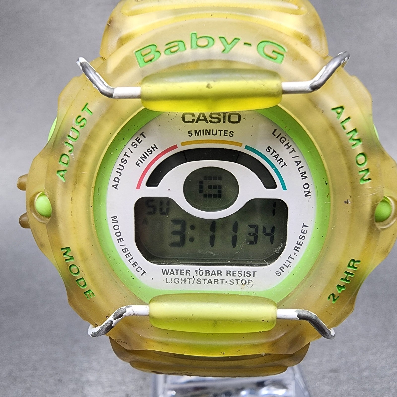 Casio baby G Watch Women 46mm Digital White Dial Clear Case Round BG340 New Batt1