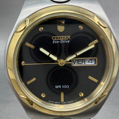 Citizen Eco-Drive Watch Men 36mm Black Dial Two Tone Daydate E100-K175431 Runs1