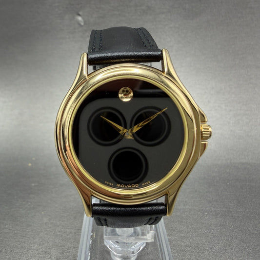 Movado Museum Watch Men 35mm Black Dial Gold Tone Round 87 E4 0863 New Battery J0