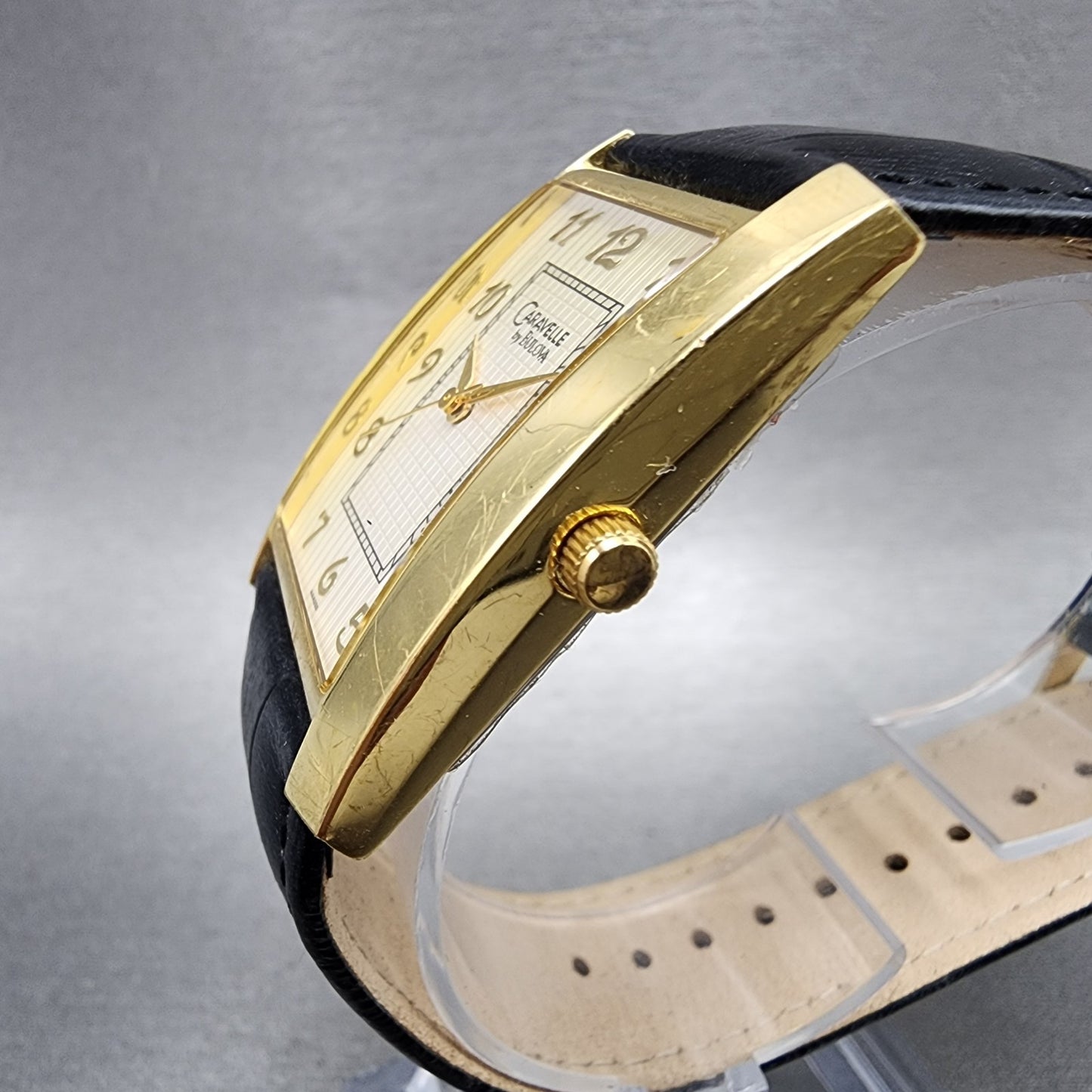 Bulova Caravelle Tank Watch Men 30mm Cream Dial Gold Tone Rectangle New Battery2