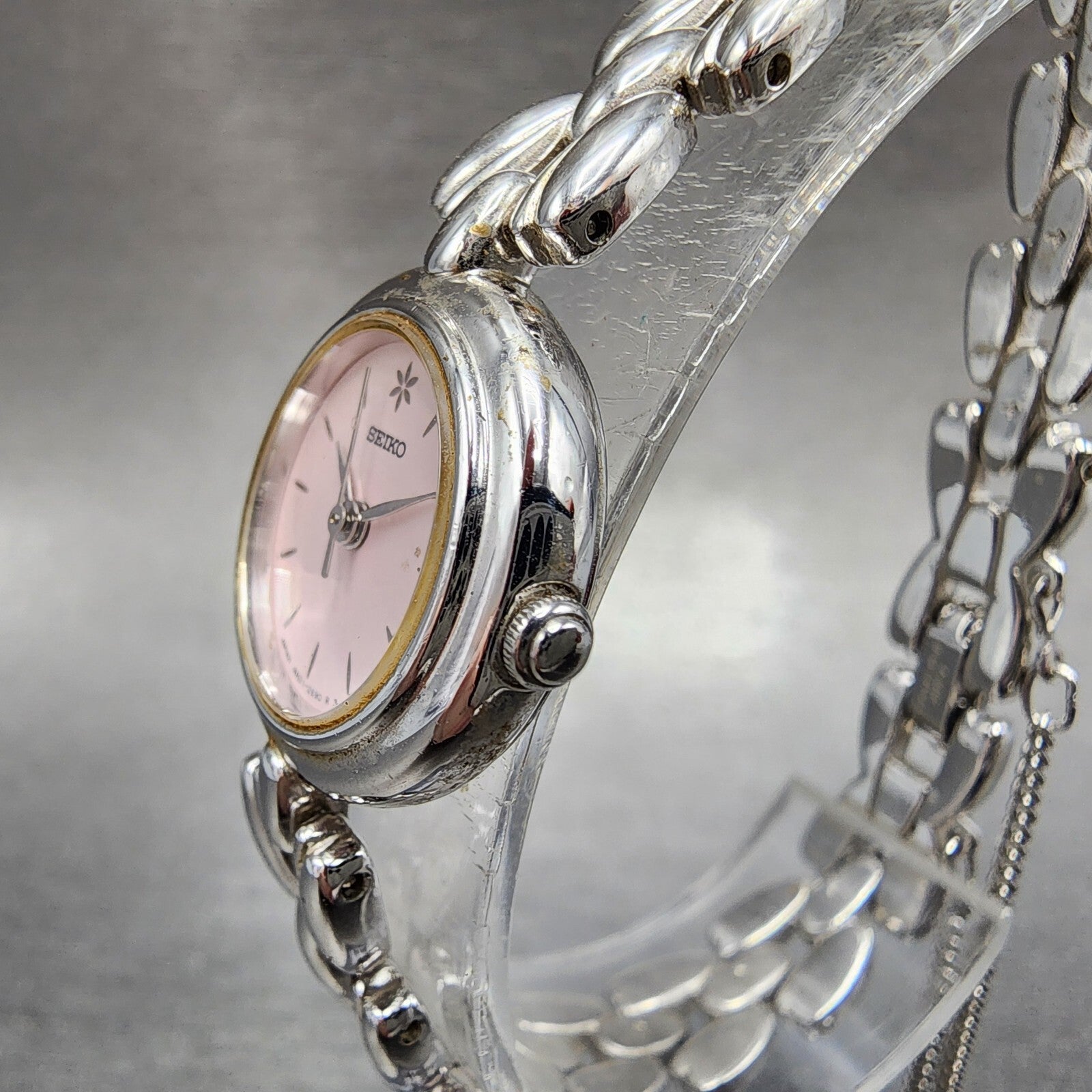 Seiko Watch Women 20mm Pink Dial Silver Tone Round 4N210740 New Battery2