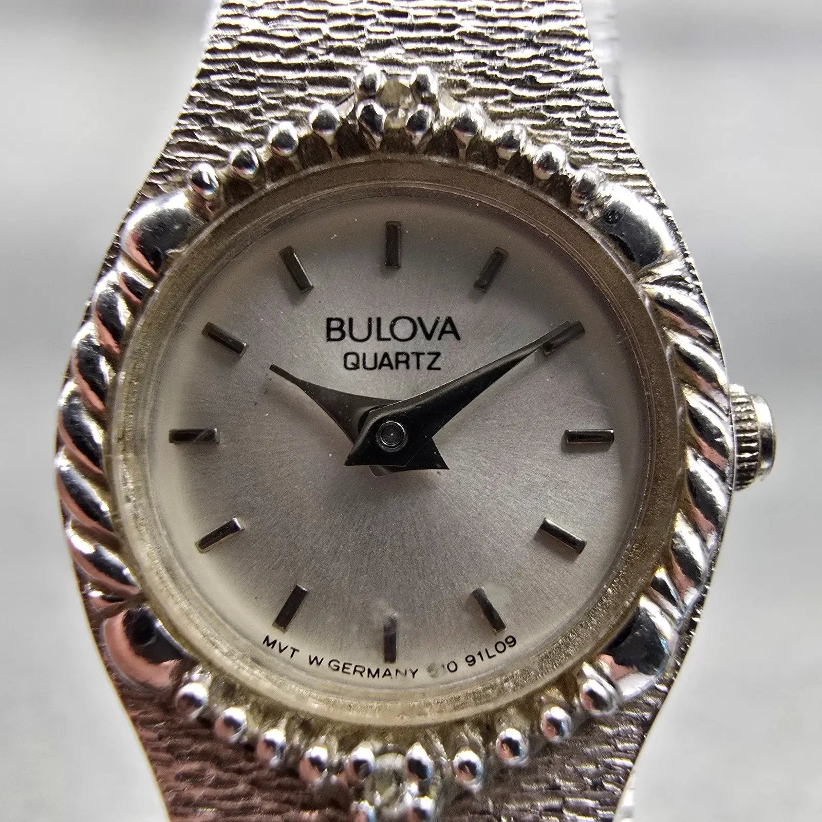 Bulova Watch Women 17mm Silver Dial Silver Tone Oval 91L09 New Battery VTG1