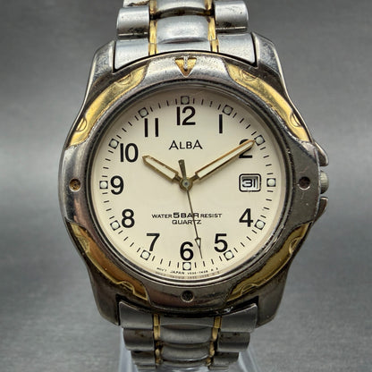 Seiko ALBA Watch Men 38mm Cream Dial Two Tone Date Round V532-7G60 New Battery0