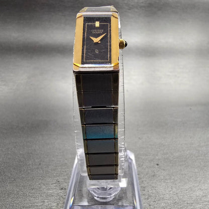 Citizen CQ Watch Women 12mm Black Dial Two Tone Rectangle 2200-223594 New Batt5