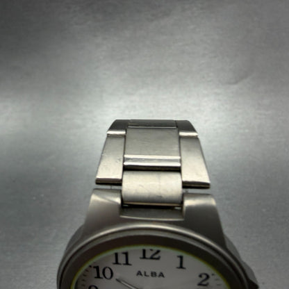 Seiko Alba Watch Men 35mm White Dial Titanium Round V501-0DN0 New Battery VTG VT4