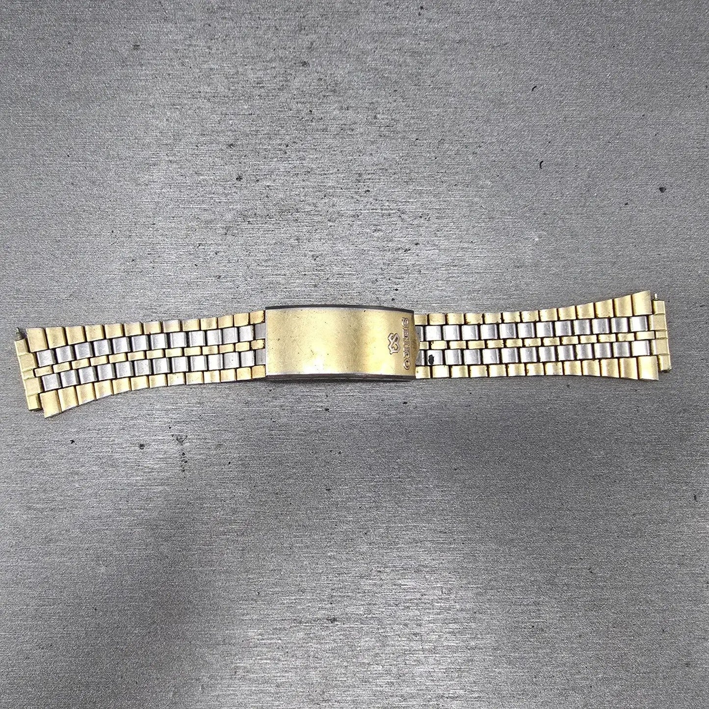 Seiko SQ Bracelet 17mm Stainless Steel Two Tone Tri Folding Clasp VTG Japan B2740