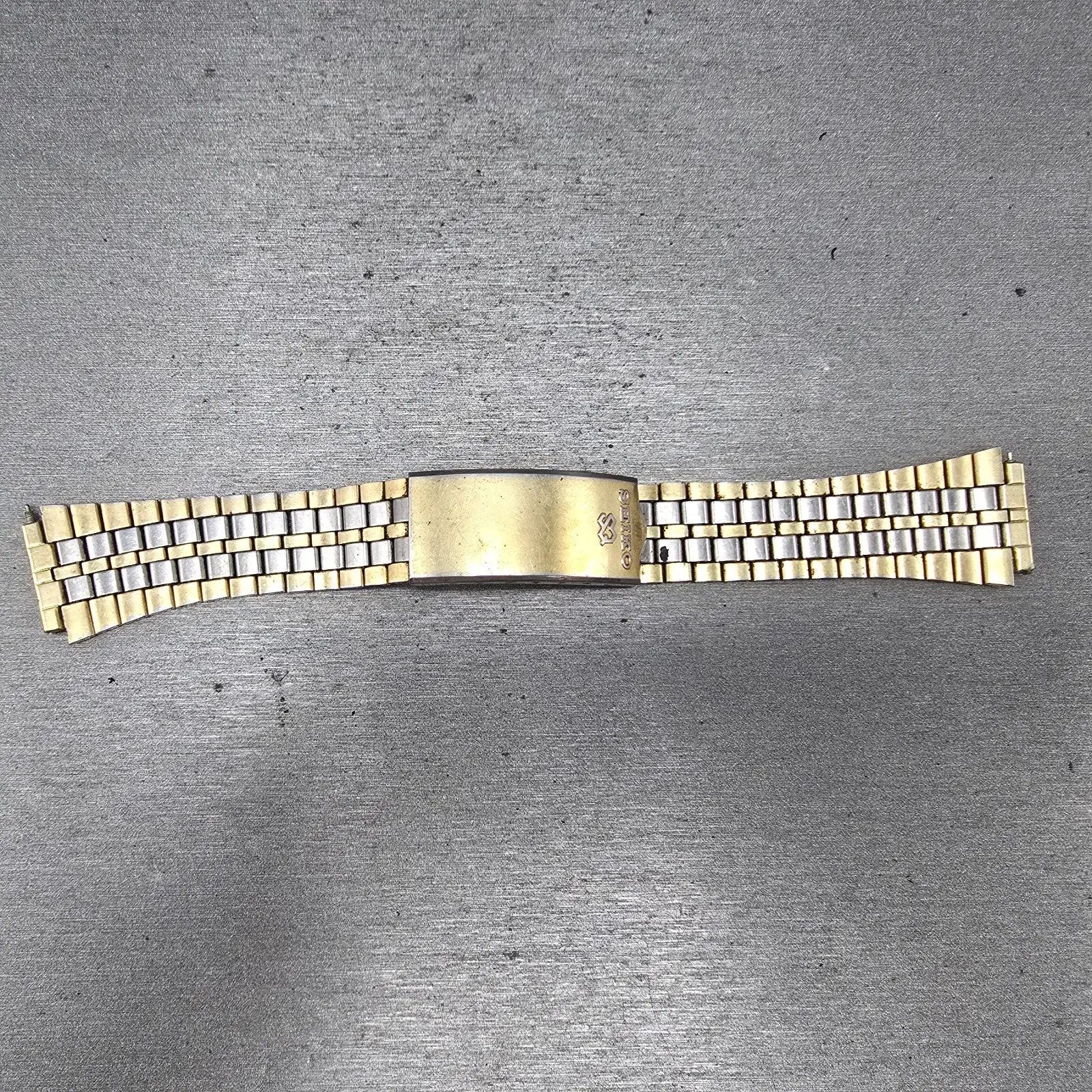 Seiko SQ Bracelet 17mm Stainless Steel Two Tone Tri Folding Clasp VTG Japan B2740