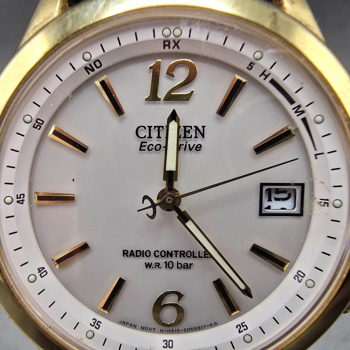 Citizen Eco-Drive Watch Men 39mm Cream Dial Gold Atomic Date H415 PARTS!!!!2