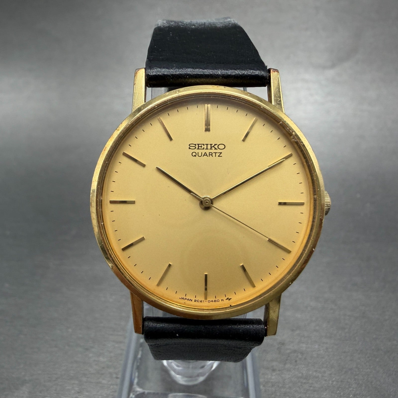 Seiko Watch Men 32mm Champagne Dial Gold Tone Round VTG 2C21-0120 New Battery 20