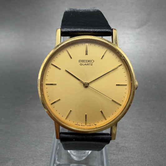 Seiko Watch Men 32mm Champagne Dial Gold Tone Round VTG 2C21-0120 New Battery 20