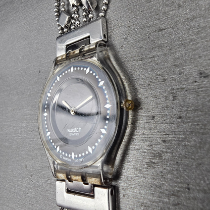 Swatch Brim Over Watch Women 34mm Black Dial Clear Case SFG295G New Battery3