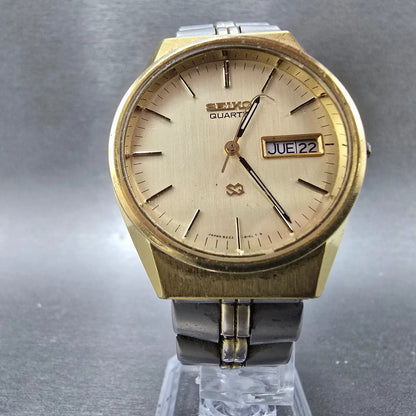 Seiko SQ Watch Men 35mm Champagne Dial Gold Tone Daydate Round 8223-8009 PARTS8