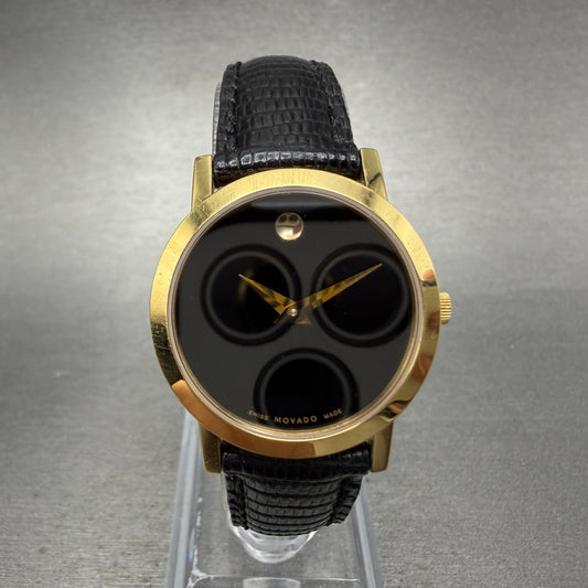 Movado Museum Watch Women 26mm Black Dial Gold Tone Round 88 A1 1837 New Battery0