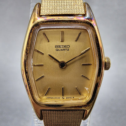 Seiko Watch Women 18mm Champagne Dial Gold Tone 2c206440 New Battery1