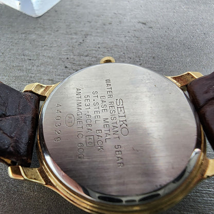 Seiko Spirit Watch Women 27mm White Dial Gold Tone 5e31-6c8a New Battery