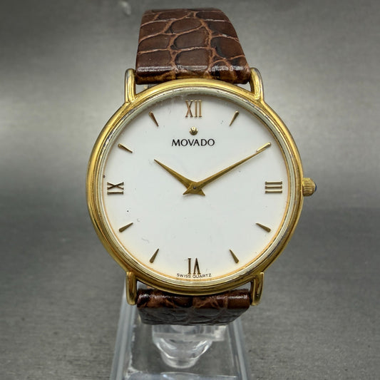 Movado Watch Men 34mm White Dial Gold Tone Round 87.66.885 PARTS Vintage0