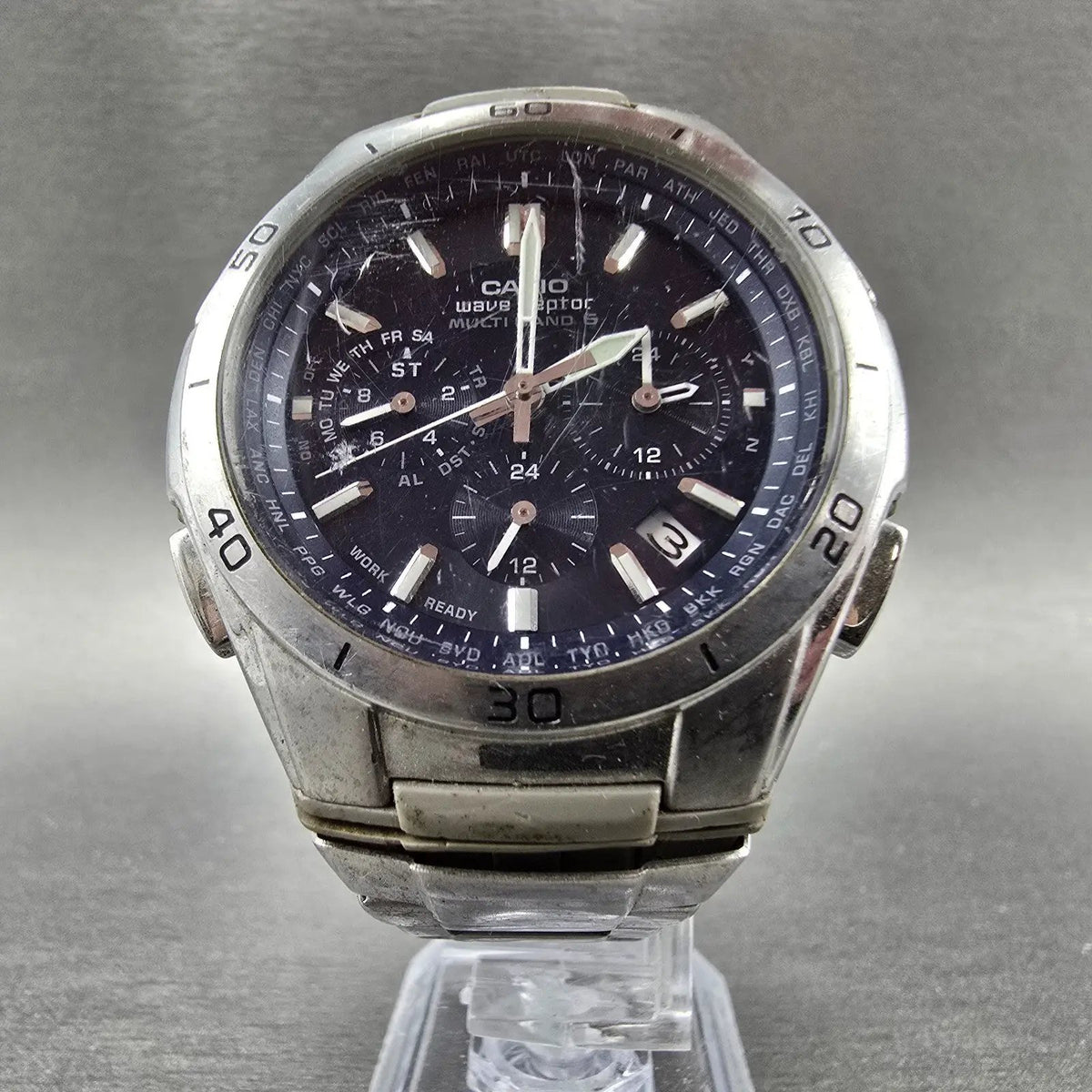 Casio Waveceptor WVQ-M410 Watch Men 43mm Blue Dial Silver Date Solar Runs JDM5