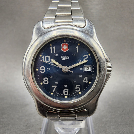 Victorinox Swiss Army Officer Watch Women 30mm Blue Dial Silver Tone Date NewBat0