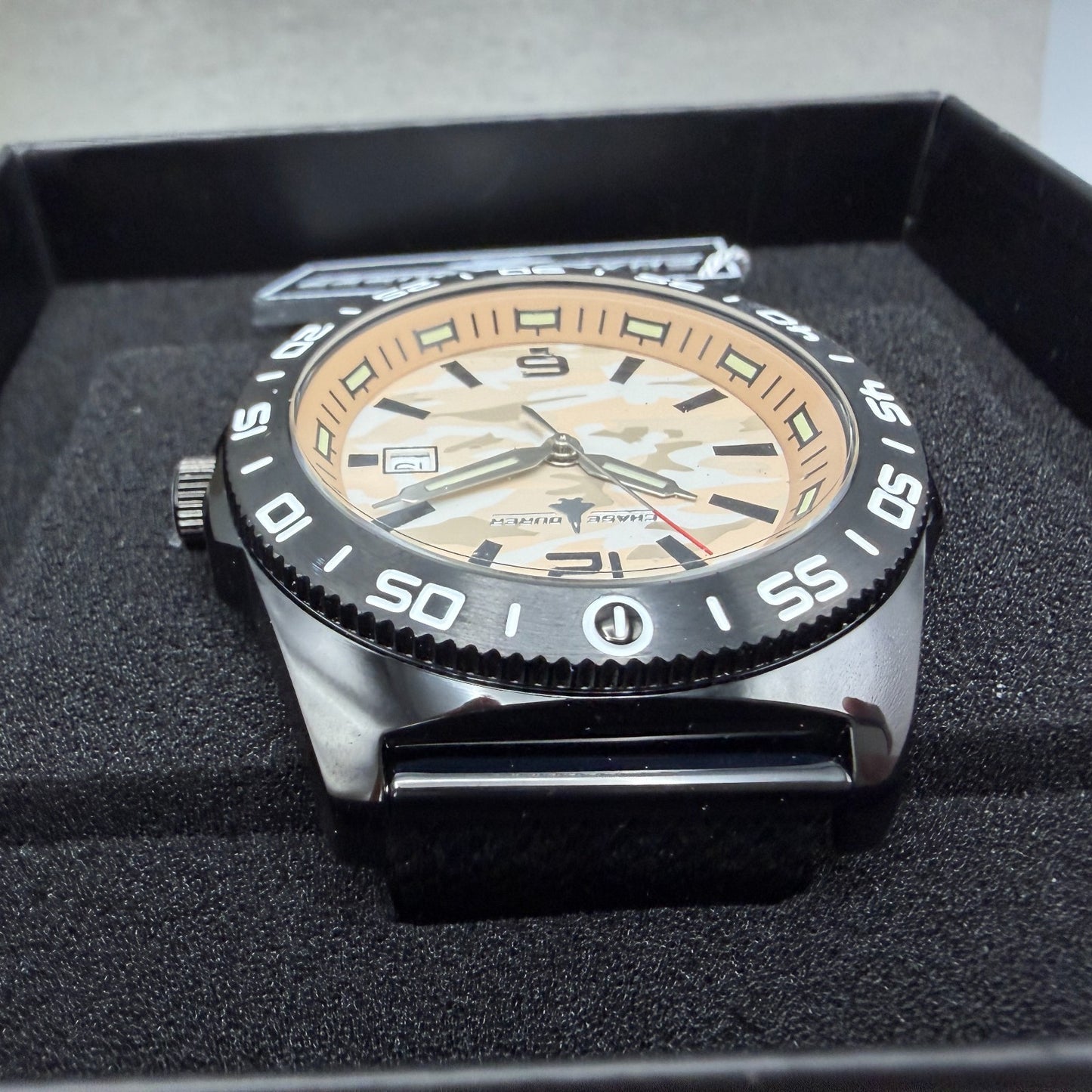 Chase Durer Dive Watch Men 46mm Brown Camo Dial Black Tone Date CDW-01834