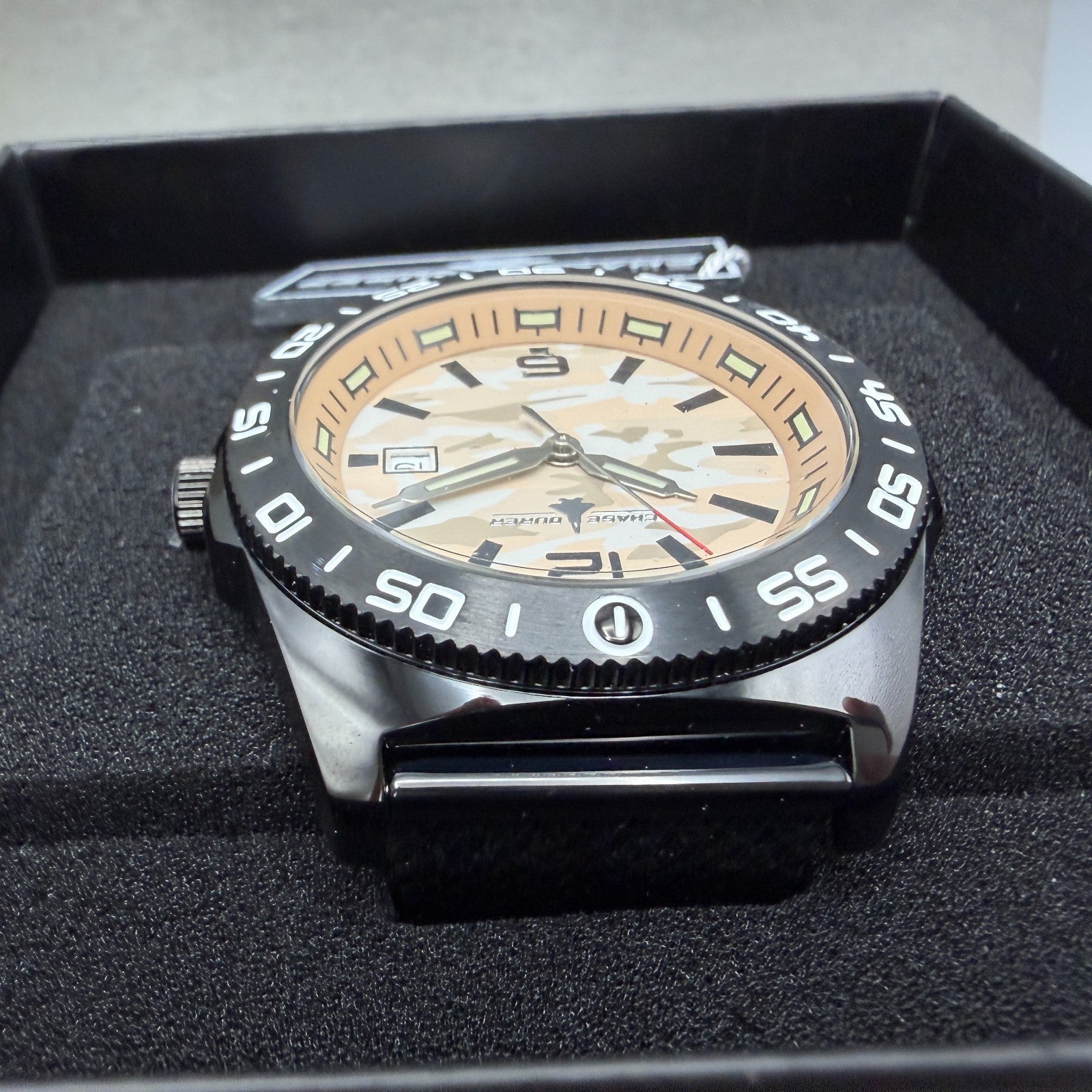 Chase Durer Dive Watch Men 46mm Brown Camo Dial Black Tone Date CDW-01834
