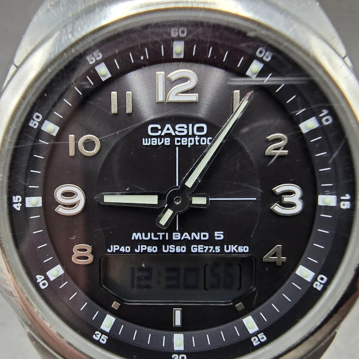 Casio Waveceptor Watch Men 41mm Black Dial Analog Digital Steel WVA-M480 Works T1