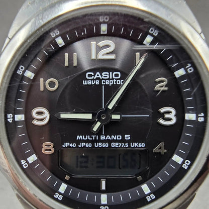 Casio Waveceptor Watch Men 41mm Black Dial Analog Digital Steel WVA-M480 Works T1